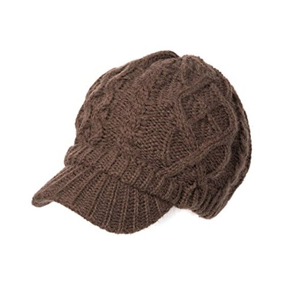 Oversized Wool Blend Visor Beanie Cable Knit Hat for Large Heads
